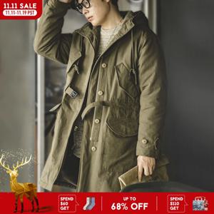 Maden 남성 중량감 있는 M47 파카 중장형 두툼한 후드 코트 조절 가능한 커프스 다수 포켓 디자인 겨울 보온 털 안감 면 패딩 코트