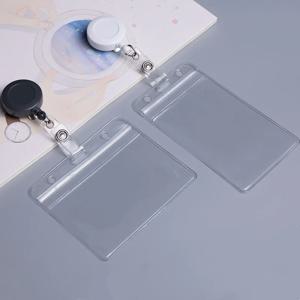 목 스트랩이 있는 투명 직원 작업 카드홀더, 개폐식 클립 배지 릴, 직원 카드 커버 케이스, ID 명함 랜야드