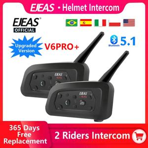 EJEAS V6 PRO + 오토바이 인터콤 헬멧 블루투스 헤드셋 6 라이더 800m 커뮤니케이터 방수 V5.1 음악 플레이어 인터폰