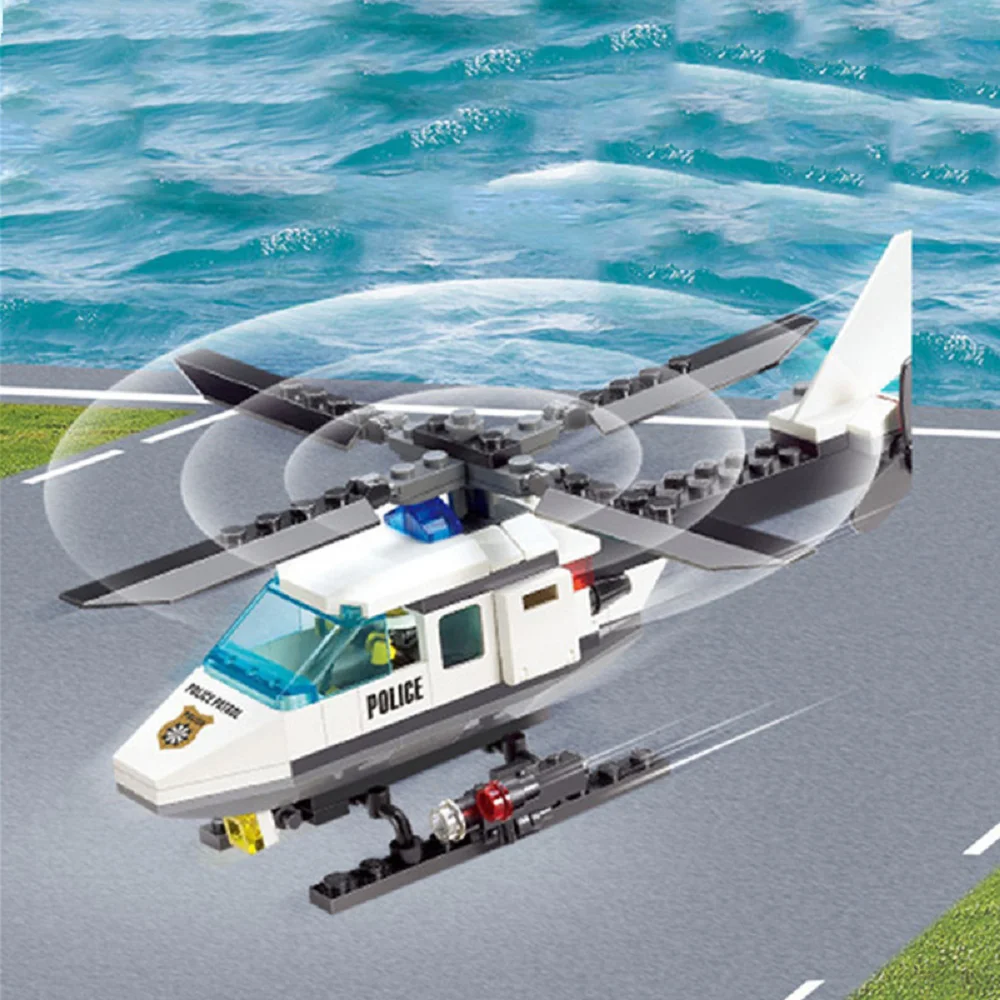 슈퍼 경찰 도시 비행기 듀얼 로터 헬리콥터 유명한 자동차 SWAT 빌딩 블록 DIY MOC 클래식 모델 벽돌 어린이 키트