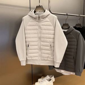 가을 겨울 신상 단색 심플 남성 후드 캐주얼 다운 재킷 패셔너블 스플라이싱 커플 모델 화이트 덕 다운 다용도 코트