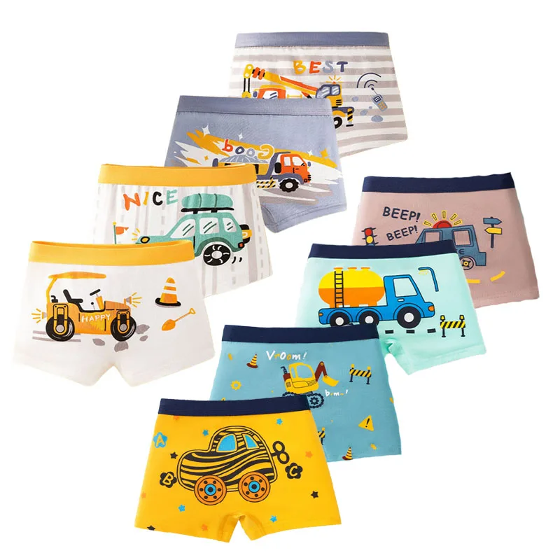 멀티 팩 코튼 보이 복서 간략한 재미 굴삭기 패턴 키즈 복서 3-12 세 동안 통기성 부드러운 어린이 속옷