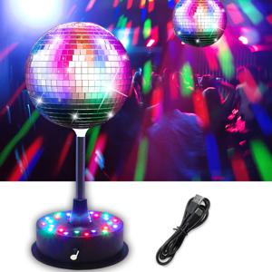 6인치 회전 거울 디스코 볼 라이트 5RPM-9RPM 조정 가능한 회전 모터 베이스 24 RGB LED 무드 조명(USB/배터리 전원 공급)