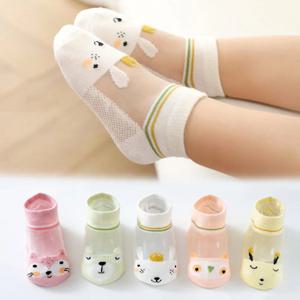 여아용 만화 동물 메쉬 통기성 양말, 어린이 여름 양말, 5 쌍