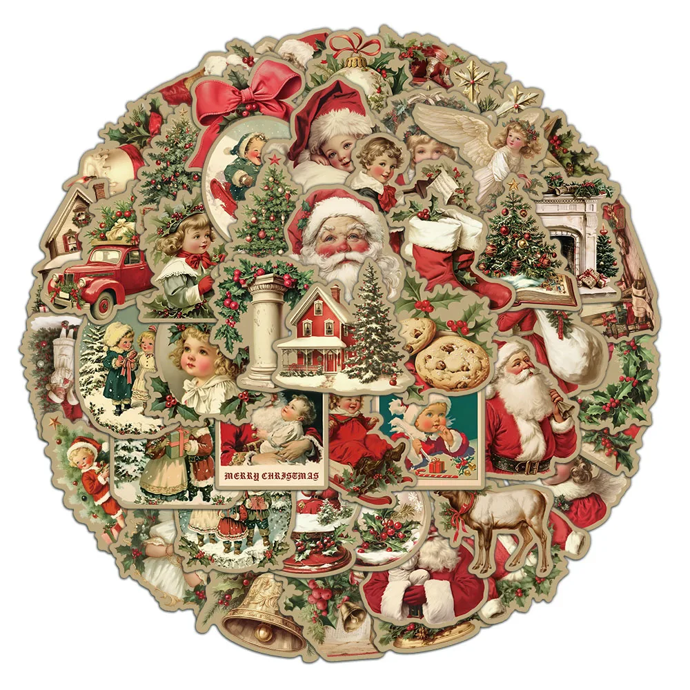 50PCS 크리 에이 티브 레트로 크리스마스 스티커 노트북 전화 케이스 iPad 워터 컵 헬멧 스티커 방수