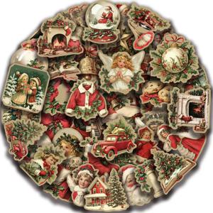 레트로 귀여운 산타 클로스 크리스마스 만화 스티커, 노트북 전화 스크랩북 여행 가방 벽 스티커, 어린이 클래식 완구, 50 개