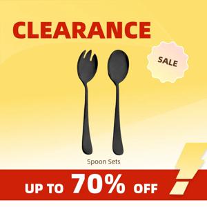 클리어런스_2개 블랙 샐러드 스푼 포크 스테인리스 스틸 샐러드 디저트 스푼 커틀러리 세트 서빙 스푼 주방 용품 액세서리