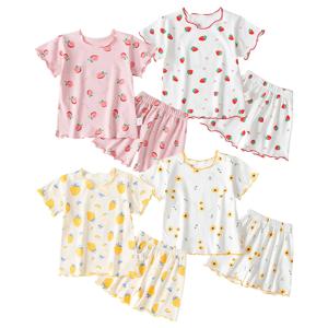 여아용 여름 파자마 세트, 세련된 만화 패턴 인쇄, 반팔 상의 및 바지, 고급스럽고 아늑한 아이스 실크 소재로 제작