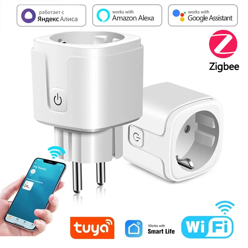TUYA 스마트 플러그 WiFi 또는 Zigbee3.0 소켓 EU 16/20A 전력 모니터링 타이밍 기능 음성 제어 알렉사 구글 홈 연동