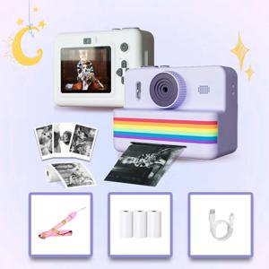 어린이용 카메라 즉석 인쇄 장난감, 폴라로이드 소형 카메라, USB 충전 기능, 감열 인쇄 용지 3롤, 선물용