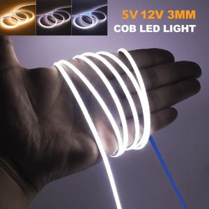 DC 5V COB 스트립 3mm 울트라 얇은 유연한 리본 테이프 12V 320 LED/m 홈 장식 3000K-6000K에 대 한 고밀도 유연한 LED 빛