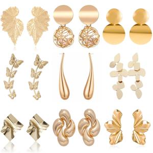 미니멀리즘 성격 금속 드롭 귀걸이 여성을위한 잎 라운드 물방울 나비 트위스트 금속 귀걸이 기하학 쥬얼리