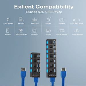 USB 3.0 허브 5Gbps 고속 멀티 USB 분배기 3 Hab 사용 전원 어댑터 4/7 포트 PC 노트북 용 스위치가있는 다중 확장기 허브