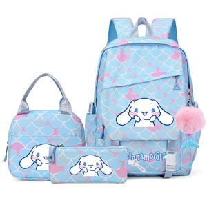 3Pcs Cinnamoroll 물고기 규모 아이 배낭 인어 펜던트 점심 소녀 학교 가방 십대 소녀를위한 어린이 Schoolbag