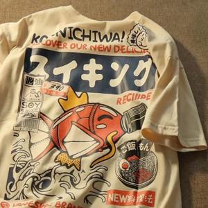 부모-자식 의류 여름 인 하라주쿠 일본 잉어 반팔 티셔츠 남성용 조수 브랜드 스트리트 루즈 커플 탑 의류