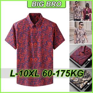 남성용 반팔 셔츠 플러스 사이즈 60KG-175KG 루즈 칼라 비치 하와이 꽃 프린트 탑 셔츠 남성 캐주얼 의류 L-10XL