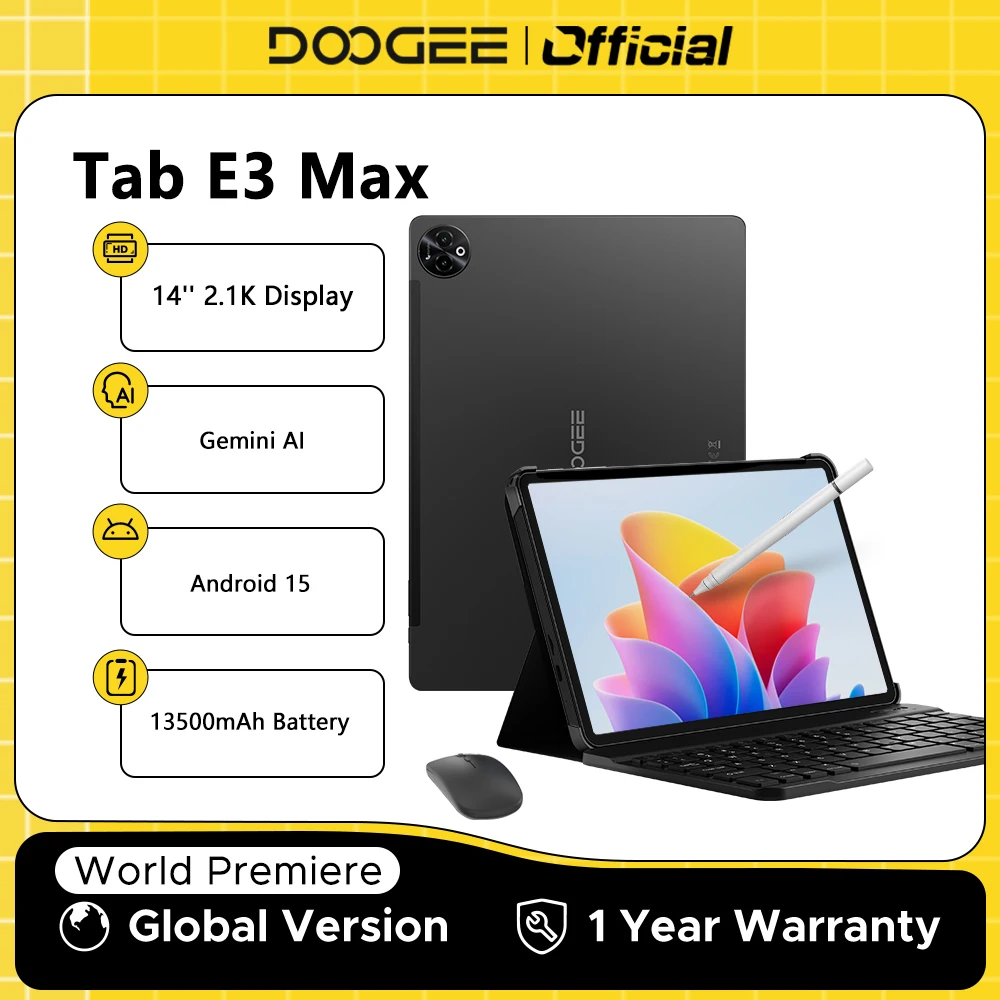 두지 탭 E3 Max 2 in 1 태블릿 PC 14인치 2.1K 디스플레이 안드로이드 15 32GB (8+24) 256GB 13500mAh 배터리 고음질 스피커 Helio G100 태블릿