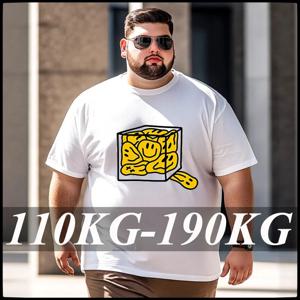 남성용 플러스 사이즈 티셔츠 여름 풀 코튼 티셔츠 110kg-190kg 화이트 블랙 티셔츠 캐주얼 반소매 탑 기본 남성 의류