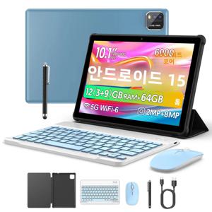 BAKEN 10인치 태블릿 (SIM 카드 슬롯, 안드로이드 15, Wi-Fi, GPS, 블루투스, 64GB 저장용량, 듀얼 스피커, USB-C 포트 탑재)