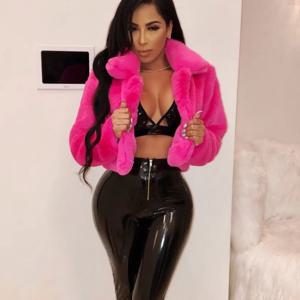 여성 패션 인조 모피 오픈 스티치 라펠 크롭 재킷 여성 숏 코트 가을 겨울 긴팔 솔리드 따뜻한 코트 아우터