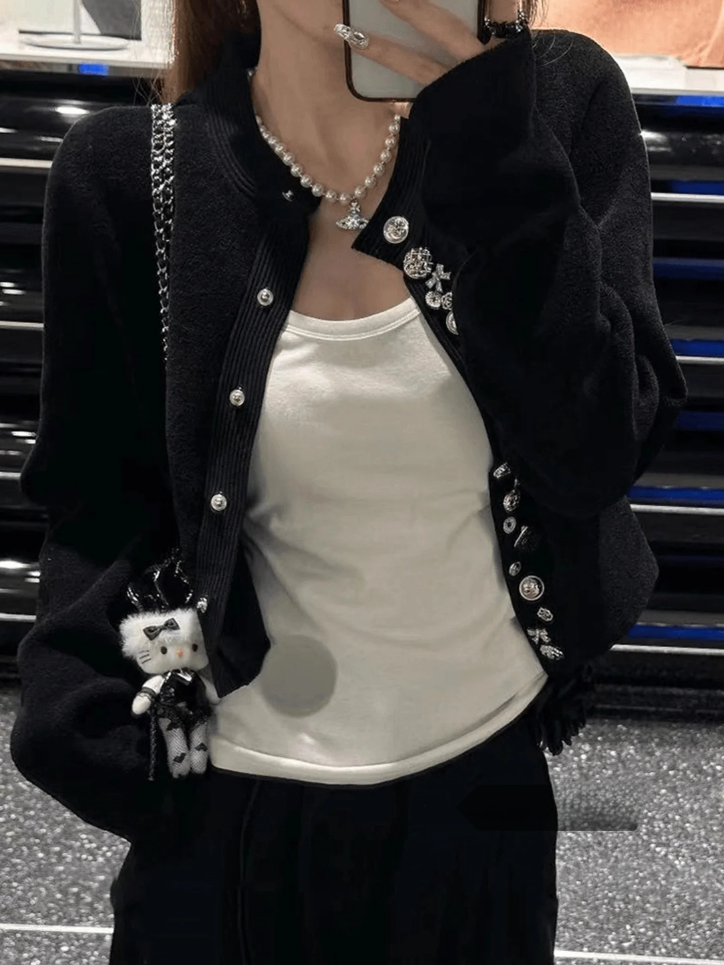 블랙 숏 오픈 가디건 여성 패션 니트 스웨터 가을 신상 프렌치 스타일 버튼업 고급 우아한 여성 상의