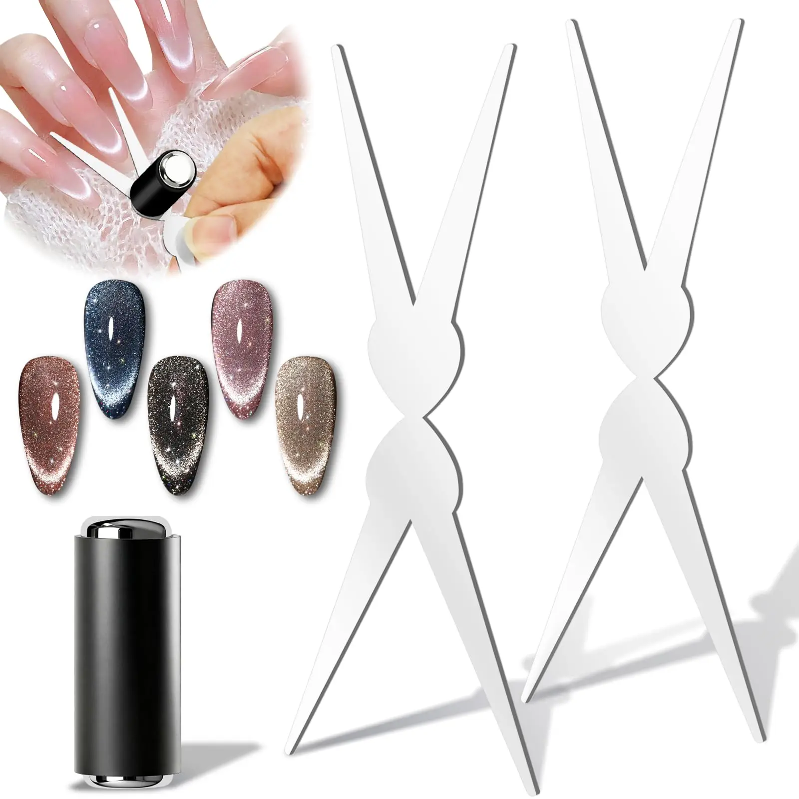 3D 더블 헤드 네일 프렌치 쉐입 강력한 캣 아이 마그넷 네일 아트 젤 폴리시 마그네틱 이펙트 매니큐어 액세서리 도구 세트