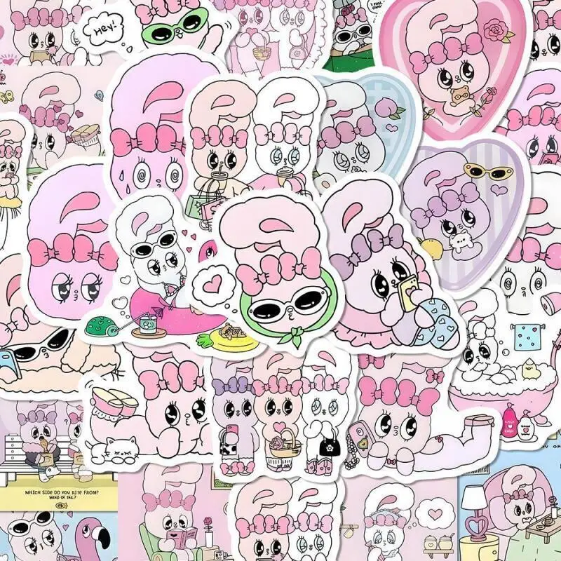 55개 만화 에스더 스티커 귀여운 토끼 창의적인 독립 절단 스티커 물컵 데스크탑 전화 케이스 DIY 장식 장난감