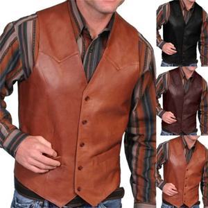 남성용 가죽 조끼 오토바이 Colete Luxo 5XL Steampunk 양복 조끼 서부 카우보이 파티 드레스 MensVintage Gilet Costume Homme