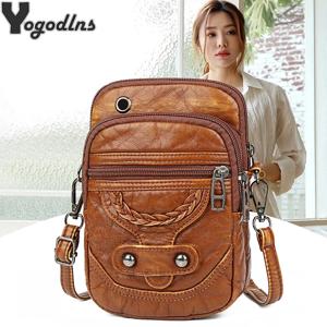 여성을위한 다기능 부드러운 PU 가죽 작은 어깨 가방 빈티지 Crossbody 가방 현금 지갑 휴대 전화 Baga 핸드백 지갑
