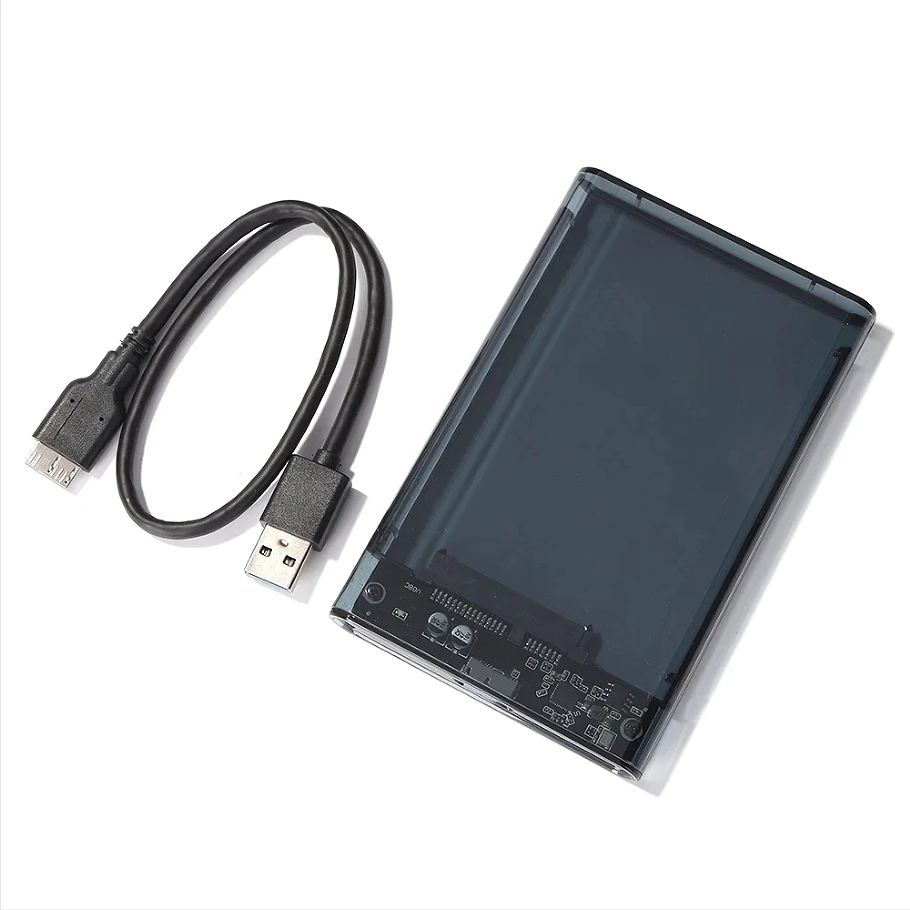 USB 3.0 외장 하드 드라이브 케이스 2.5인치 SATA to USB3.0 UASP 투명 휴대용 하드 드라이브 케이스 2TB HDD 공구 없이 설치 가능 투명