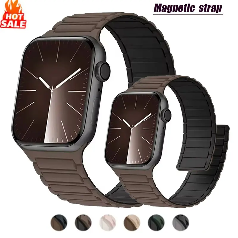 Apple Watch 용 실리콘 스트랩 46mm 42mm 49mm 45mm 41mm 44mm 40mm lWatch Ultra 2 시리즈 용 마그네틱 밴드 10 9 8 7 6 SE 5 4 3