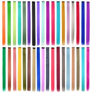 컬러 파티 하이라이트 클립 인 헤어 익스텐션, 18 인치 옴버 컬러 스트레이트 헤어, 합성 헤어피스, 팩당 10 개