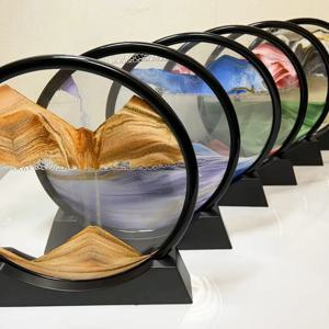 거실 모래 시계 장식품 라운드 퀵샌드 페인팅, 실용적인 멀티 시나리오, 움직이는 모래 예술, 수공예품, 책상 장식