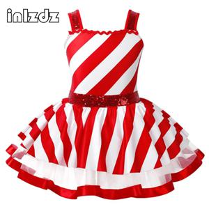 여아용 캔디 케인 스트라이프 투투 발레 레오타드 원피스 스팽글 크리스마스 댄스 코스튬 피겨 아이스 스케이팅 공연 댄스웨어