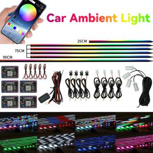 18 in 1 RGB LED 자동차 실내등 유니버설 인테리어 64색 숨겨진 아크릴 스트립 장식 분위기 조명 앱 제어 포함