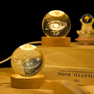 크리스탈 볼 크리스탈 행성 야간 조명 레이저 각인 태양계 글로브, 천문학 생일 선물, 홈 데스크탑 장식, 8cm