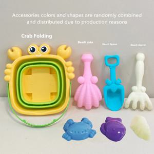 접이식 버킷 해변 장난감 세트, 창의적인 모래 도구 및 과일 틀 - 놀이와 여행에 적합