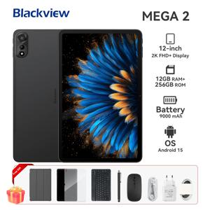 Blackview MEGA 2 태블릿 PC 세트(키보드, 마우스, 스타일러스, 12인치 2K 디스플레이 12GB+24GB RAM 256GB ROM, Android 15 태블릿, 9000mAh)