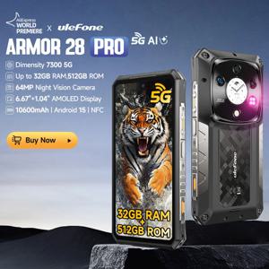 【세계 최초 공개】Ulefone Armor 28 Pro 5G AI 견고한 휴대전화 32GB RAM 512GB ROM 스마트폰 120W MTK Dimensity 7300 모바일폰 10600mAh 6.67