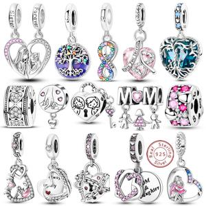 부적 비즈 925 스털링 실버 생명의 나무 복숭아 심장 달콤한 사랑의 매력 맞는 펜던트 팔찌 목걸이 여성 보석 선물