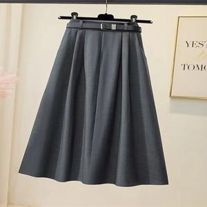 플러스 사이즈 여성 정장 스커트 드레이프 A라인 미디 스커트 신축성 있는 허리 슬림핏 봄 신상 한국 스타일 캐주얼 스커트