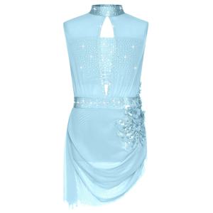 키즈 소녀 체조 발레 댄스 복장 피겨 스케이팅 댄스 공연을위한 민소매 쉬어 메쉬 반짝 이는 라인 석 투투 드레스