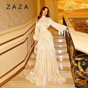 반짝이는 러플 밑단 맥시 드레스 A라인 긴팔 슬림핏 파티 롱 로브 레이스업 럭셔리 클럽 베스티도스 2025 여성 여름 가운