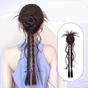 50cm 레이지 내추럴 치킨 페더 합성 헤드 가발 클립 스윗 걸 트위스트 브레이드 가발 포니테일