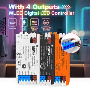ESP32 WLED 스트립 컨트롤러 4채널 출력 15A 퓨즈 링크 레벨 시프터 UART 다운로드 DIY 다이나믹 조명 모드 음성 제어