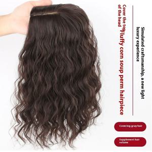 8x12cm 인모 가발 곱슬머리 자연색/다크 브라운 탈모 및 볼륨감이 적은 여성용 헤어피스 여성용 합성 헤어피스