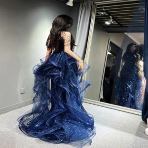 우아한 홀터넥 이브닝 드레스 여성용 신상 2025 럭셔리 고급 학생 파티 예술 시험 연말 모임 롱 스커트 드레스