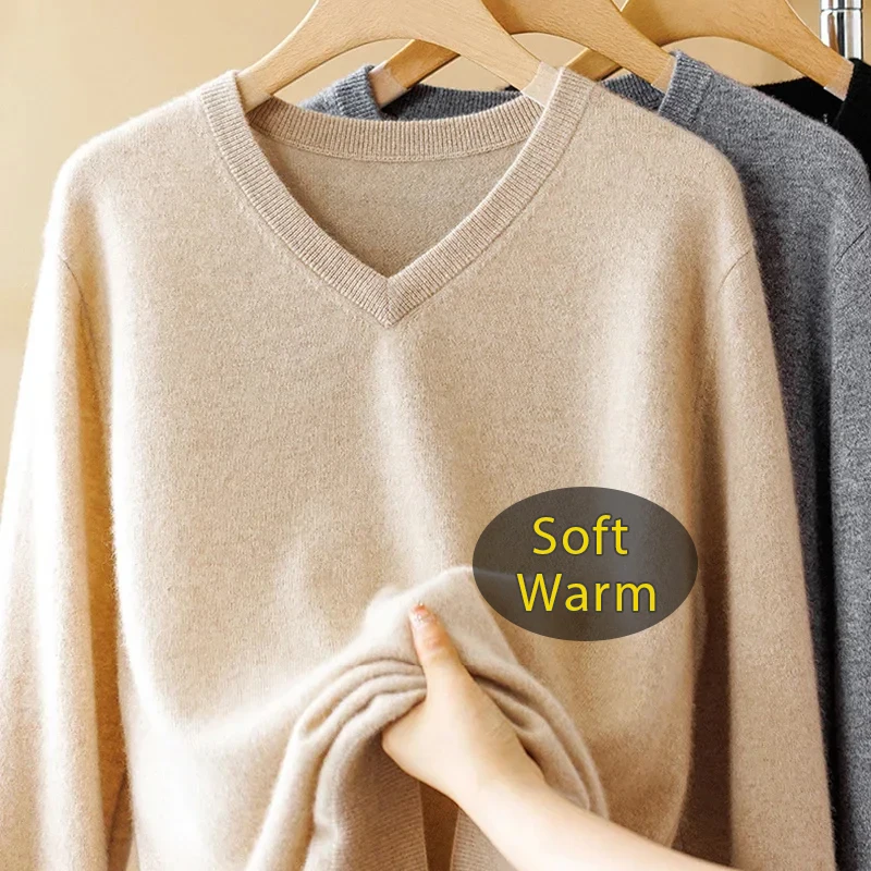2025 캐시미어 스웨터 남성용 두꺼운 풀오버 가을 겨울 따뜻한 클래식 V넥 의류 남성 점퍼 저지 옴므 풀 옴므 3XL