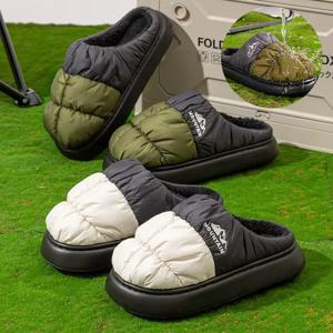 두꺼운 밑창 방수 여성 슬리퍼 패션 믹스 컬러 논슬립 면화 신발 여성용 편안한 야외 플러시 따뜻한 겨울 슬리퍼