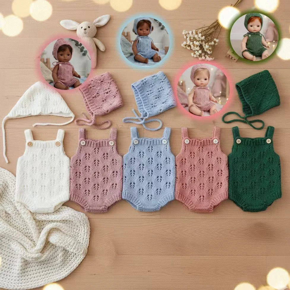 10-12인치 베이비 리본 인형을 위한 5가지 스타일의 가장 귀여운 스웨터 의상, 부드러운 촉감의 수제 고품질 옷과 모자 포함